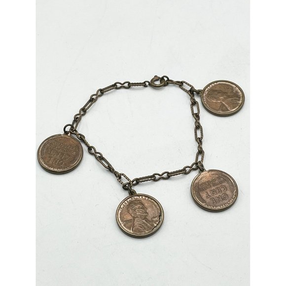 Vintage one cent penny coin charm bracelet - Picture 2 of 5